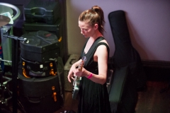 Katharine Wallinger of The Wedding Present warming up backstage at the The Edge of the Sea mini festival at Concorde2, Brighton - 24 Aug 20130824 2013