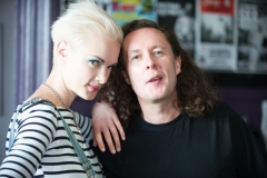 Miles Hunt and Erica Nockalls of the Wonderstuff backstage at The Edge of the Sea mini festival at Concorde2, Brighton - 25 Aug 2013