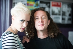 Miles Hunt and Erica Nockalls of the Wonderstuff backstage at The Edge of the Sea mini festival at Concorde2, Brighton - 25 Aug 2013