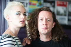 Miles Hunt and Erica Nockalls of the Wonderstuff backstage at The Edge of the Sea mini festival at Concorde2, Brighton - 25 Aug 2013