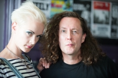 Miles Hunt and Erica Nockalls of the Wonderstuff backstage at The Edge of the Sea mini festival at Concorde2, Brighton - 25 Aug 2013