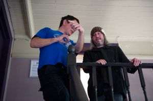 David Gedge and Damon Gough backstage at the At the Edge of the Sea one-day festival hosted by The Wedding Present