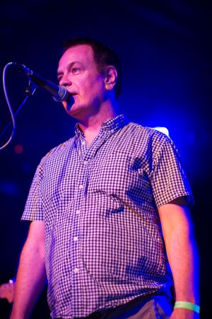 David Gedge introducing Umut Adan at the annual, bank holiday extravaganza At the Edge of the Sea, hosted by The Wedding Present at Concorde2 in Brighton, August 24, 2014.